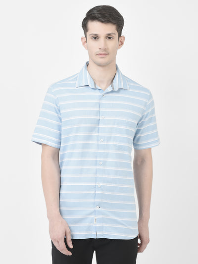 Sky Blue Horizontal Stripe Shirt-Men Shirts-Crimsoune Club