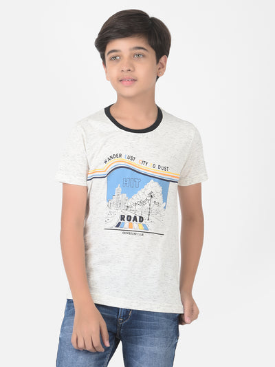 White Printed Round Neck T-shirt - Boys T-Shirts