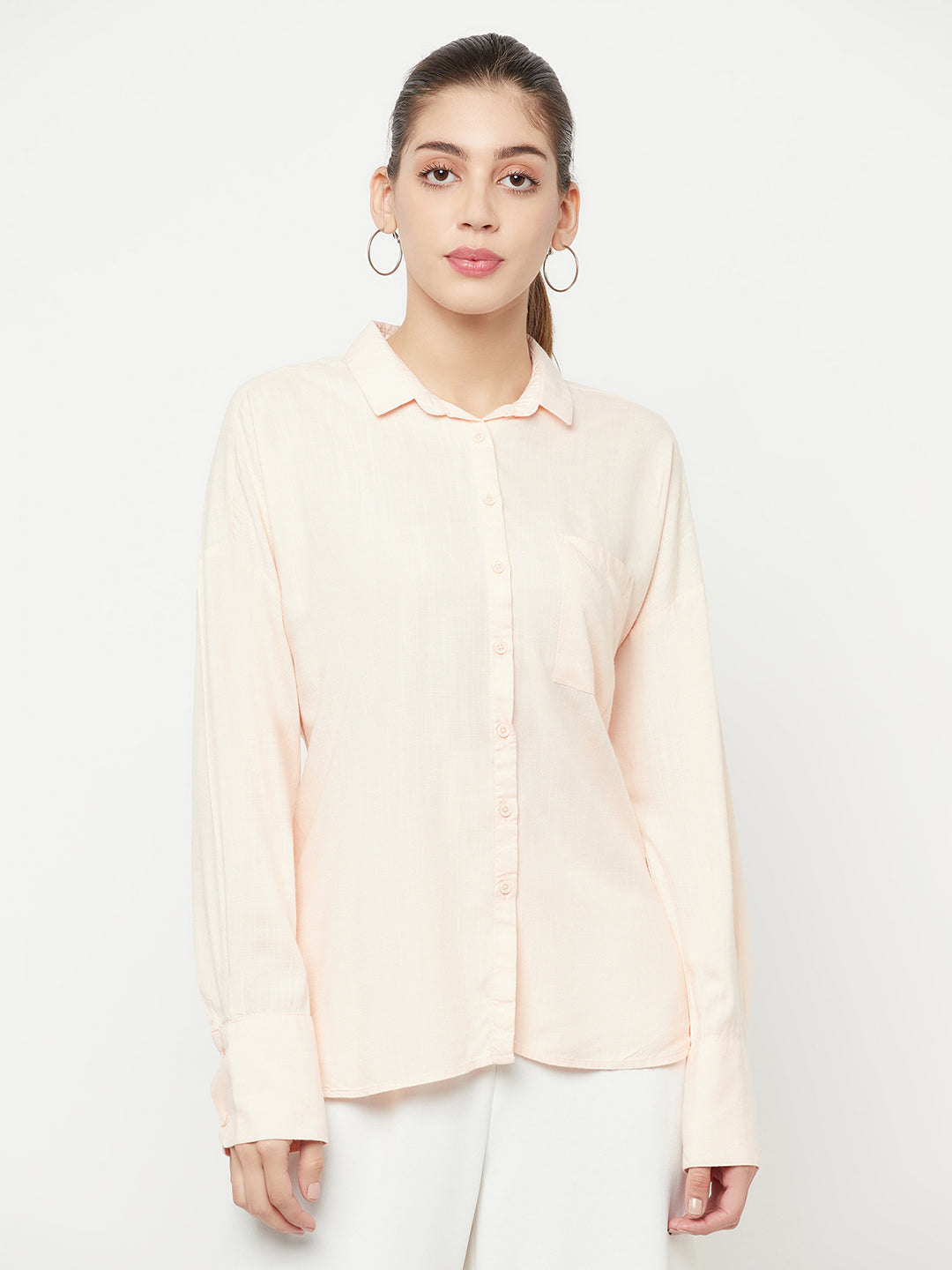 Peach Long Sleeves Shirt - Women Shirts