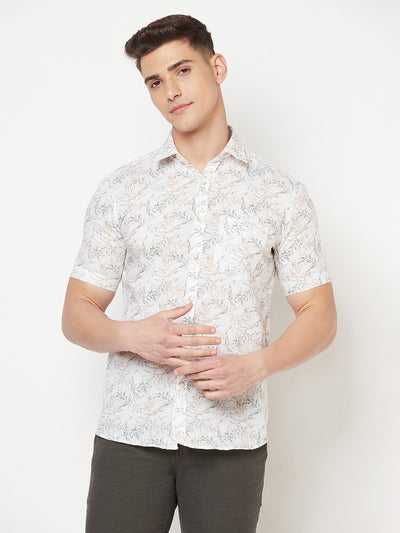 White Floral Linen Shirt - Men Shirts