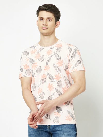  Peach Floral Hawaiian T-Shirt