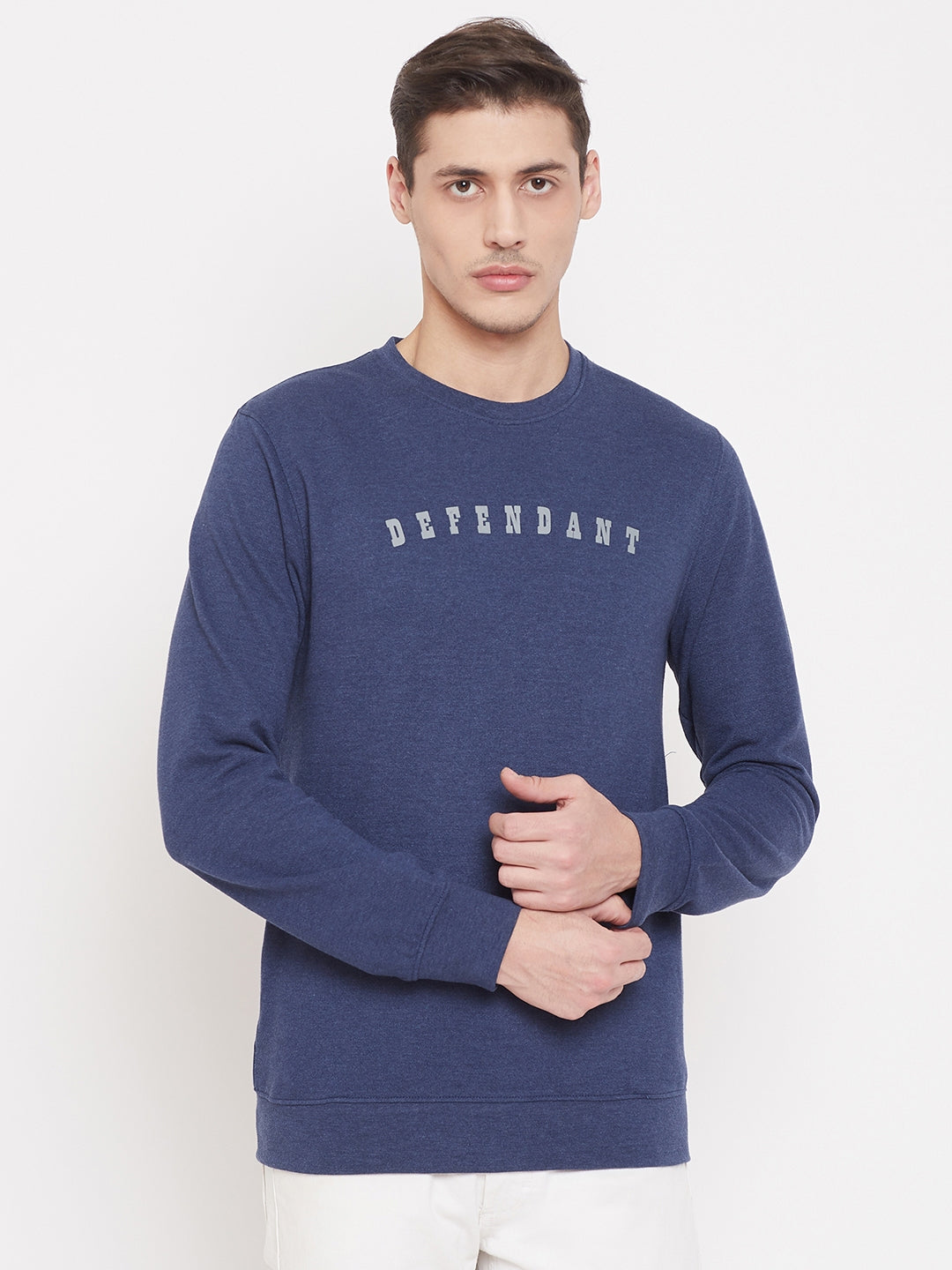 Blue Printed Round Neck Sweatshirt - Men Sweatshirts