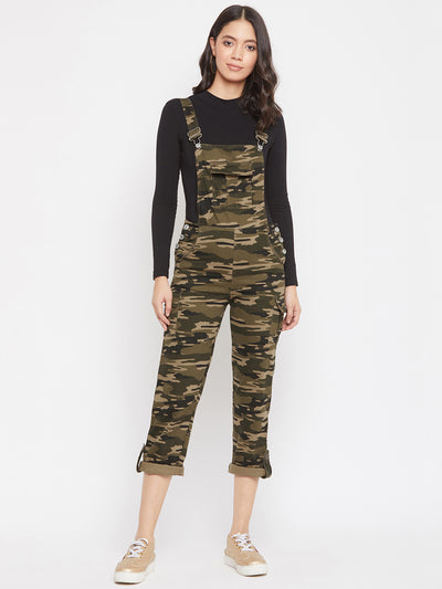 Green Camouflage Slim Fit Dungarees - Women Dungarees