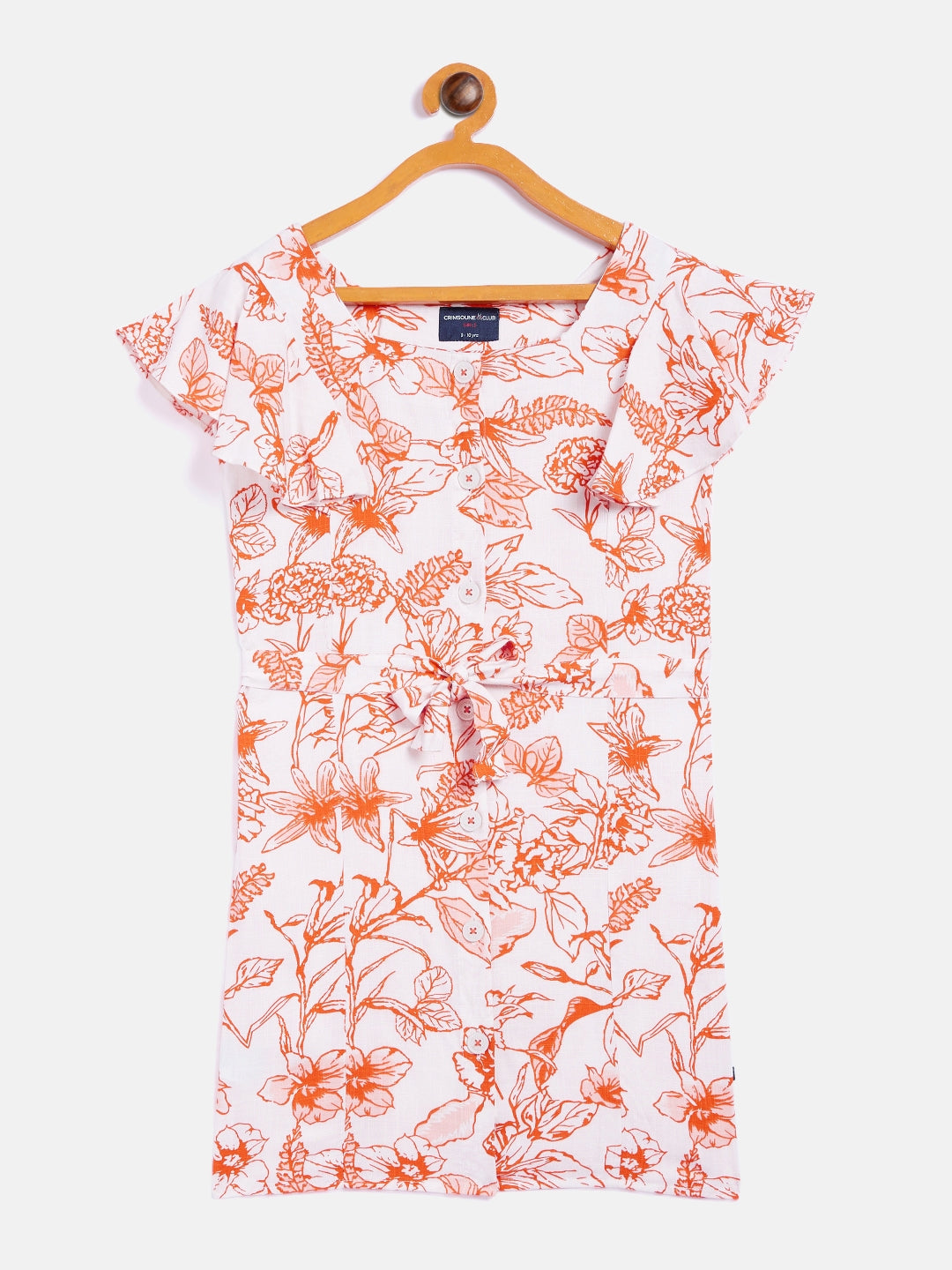 White Printed Square Neck Dress - Girls Dress