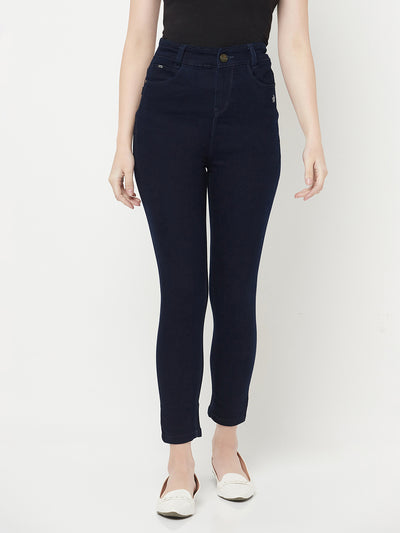 Navy Blue High Waist Jeans - Women Jeans