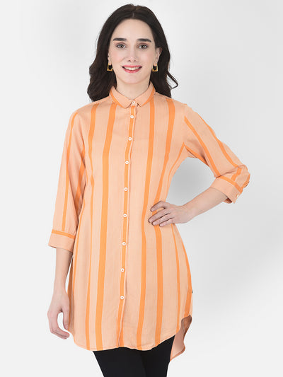 Orange Striped Longline Shirt - Women Shirts