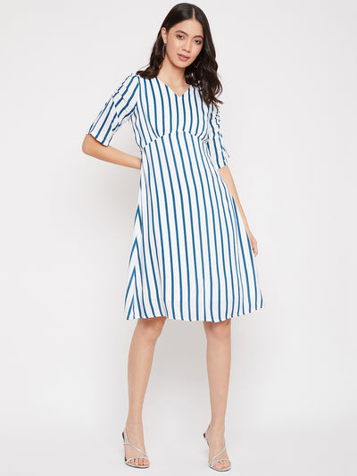 Blue and White Striped Empire Dress - Women Dresses