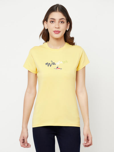 Yellow Printed Round Neck T-Shirt - Women T-Shirts