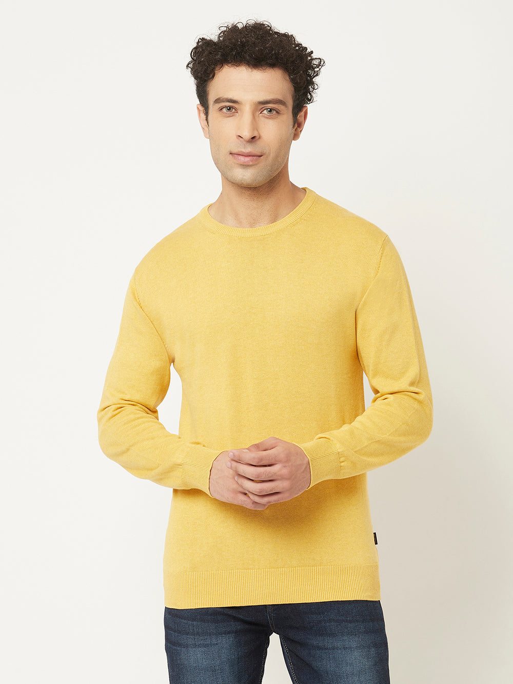 Yellow Sweater in Pure Cotton-Men Sweaters-Crimsoune Club