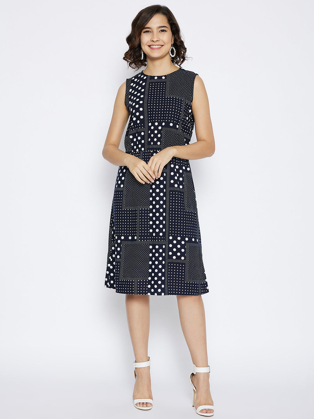 Navy Blue Polka Dots Dress - Women Dresses