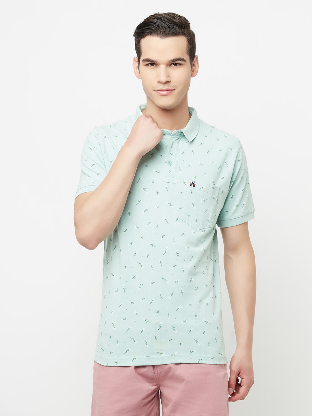 Blue Floral Printed Polo T-Shirt - Men T-Shirts