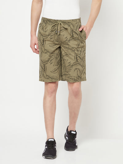 Olive Floral Printed Shorts - Men Shorts