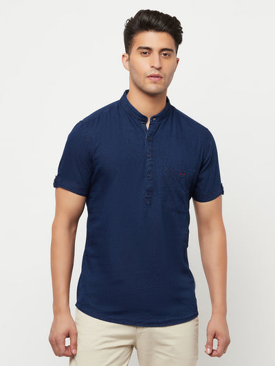 Navy Blue Denim Kurta - Men Kurtas