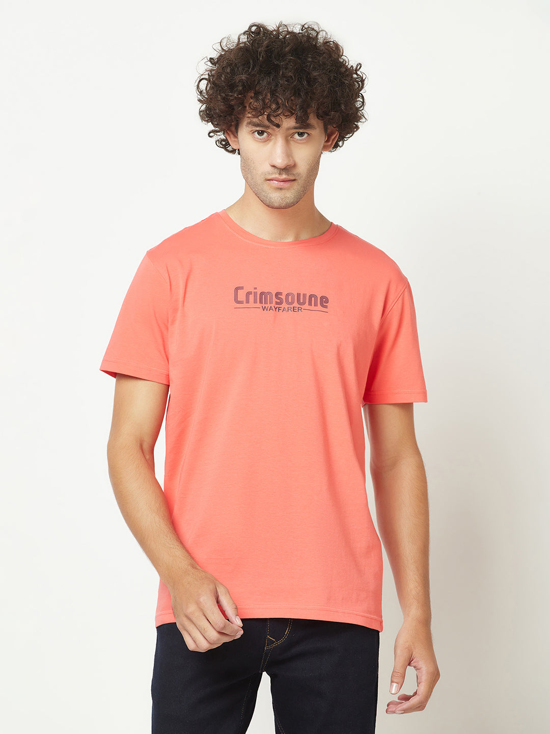 Coral Pink Brand-Logo T-Shirt