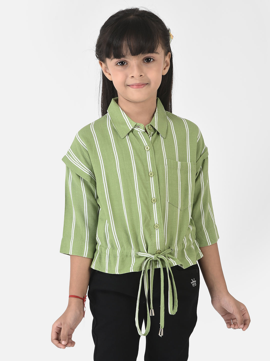 Light Green Shirt with Tie-Up Detail