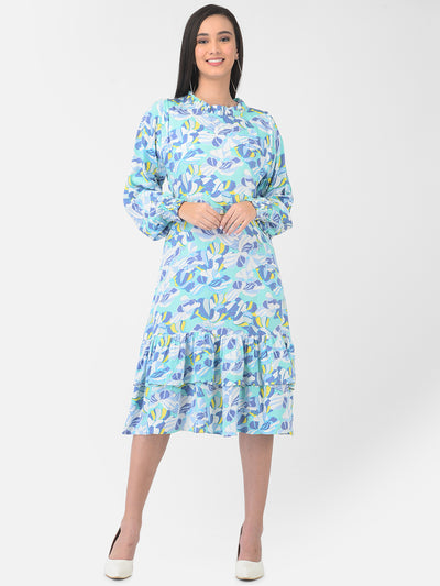 Light Blue Floral Ruffle Dress - Women Dresses