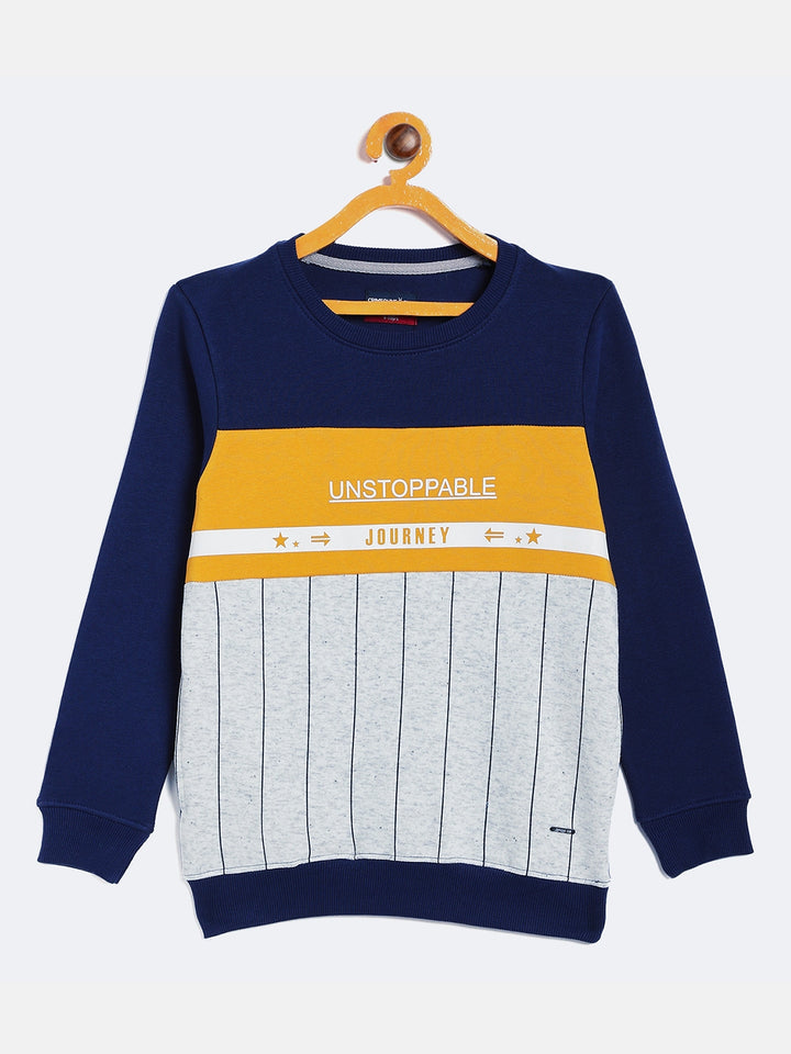 Navy Blue colour Colourblocked Round Neck Sweatshirt - Boys Sweatshirts