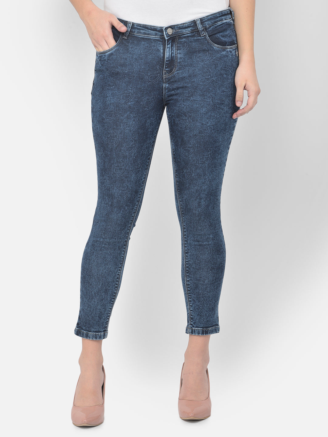 Blue Printed Jeans - Women Jeans