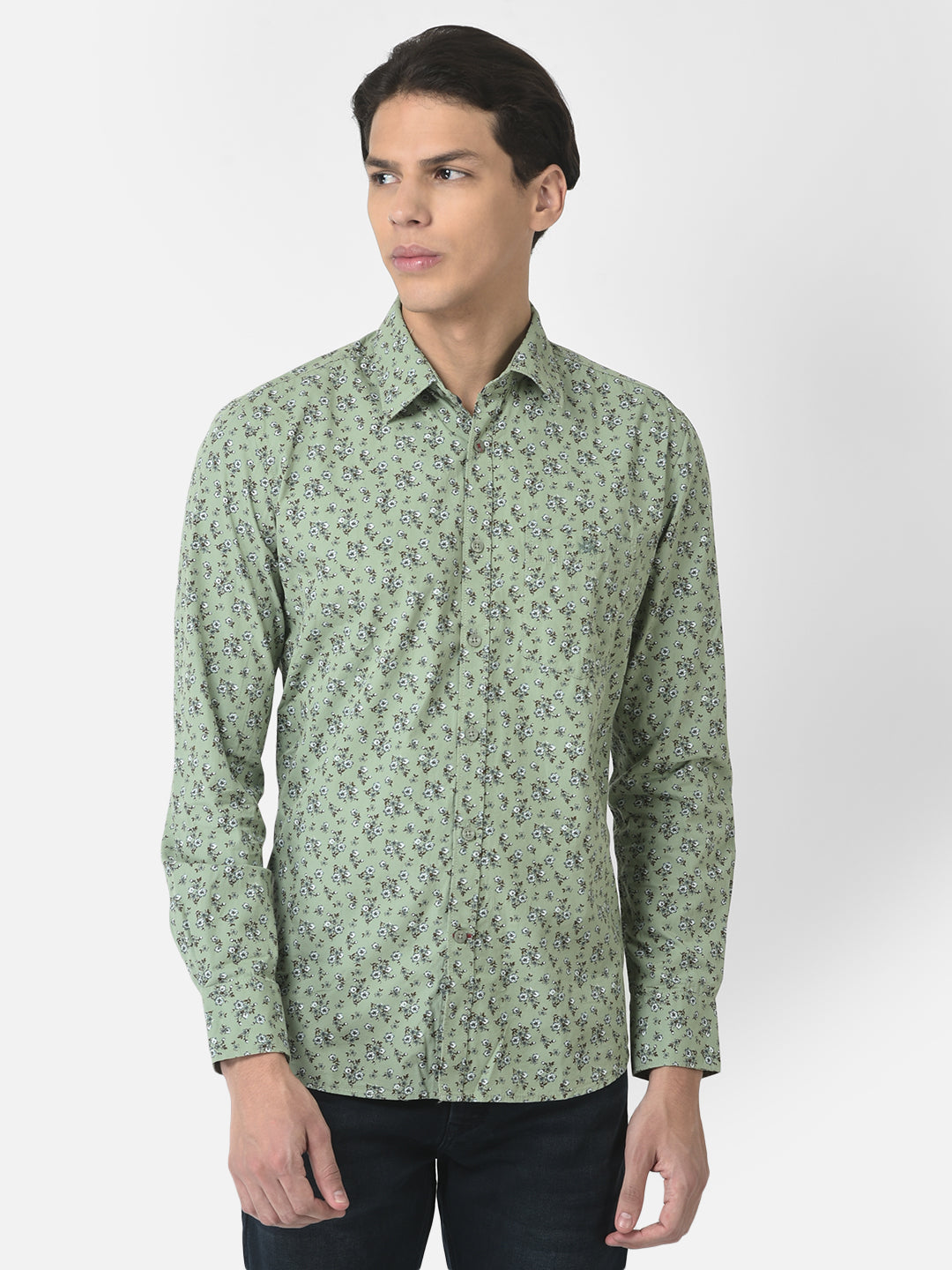Tea Green Shirt in Floral Print 