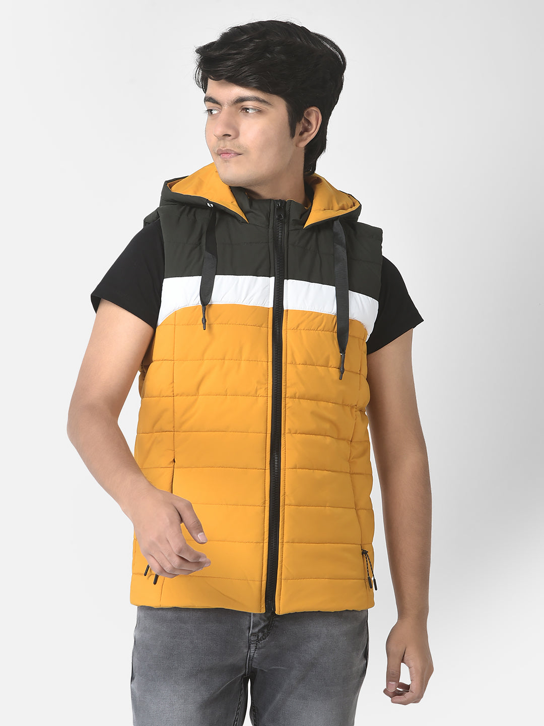  Mustard Colour-Blocked Gilet Jacket 