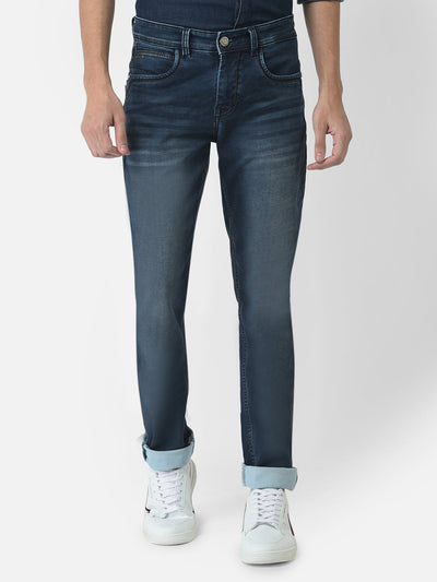 Slim-Fit Jeans with Whiskers and Chevrons Detailing 
