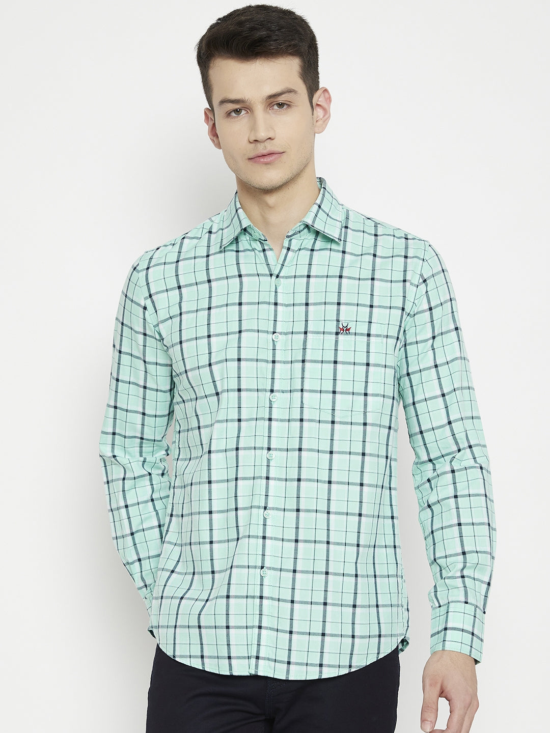 Mint Green Checked Slim Fit shirt - Men Shirts