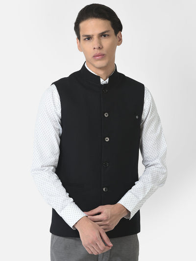 Black Nehru Style Waistcoat 