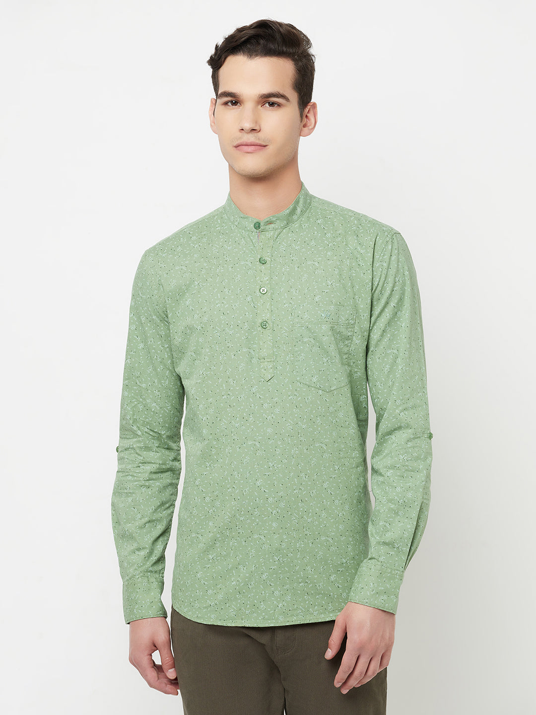 Green Floral Printed Kurta - Men Kurtas