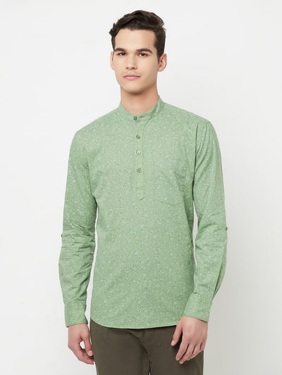 Green Floral Printed Kurta - Men Kurtas