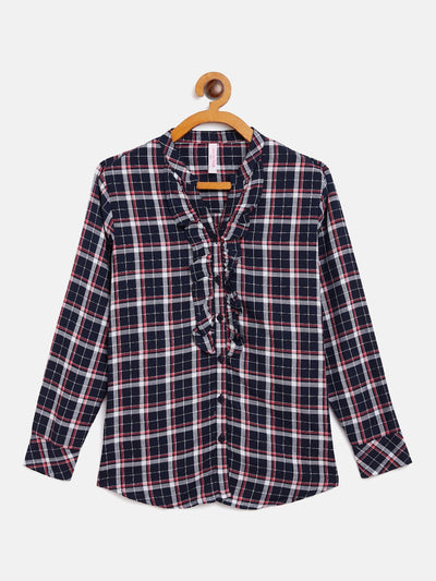 Ruffle Neck Checked Shirt - Girls Shirts