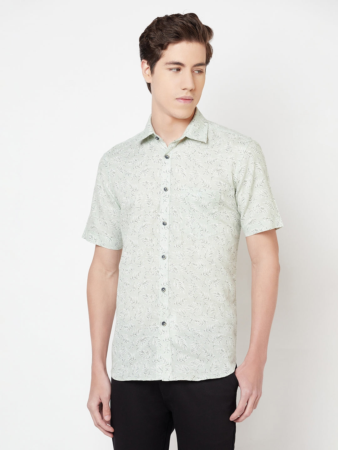 Mint Green Floral Linen Shirt - Men Shirts