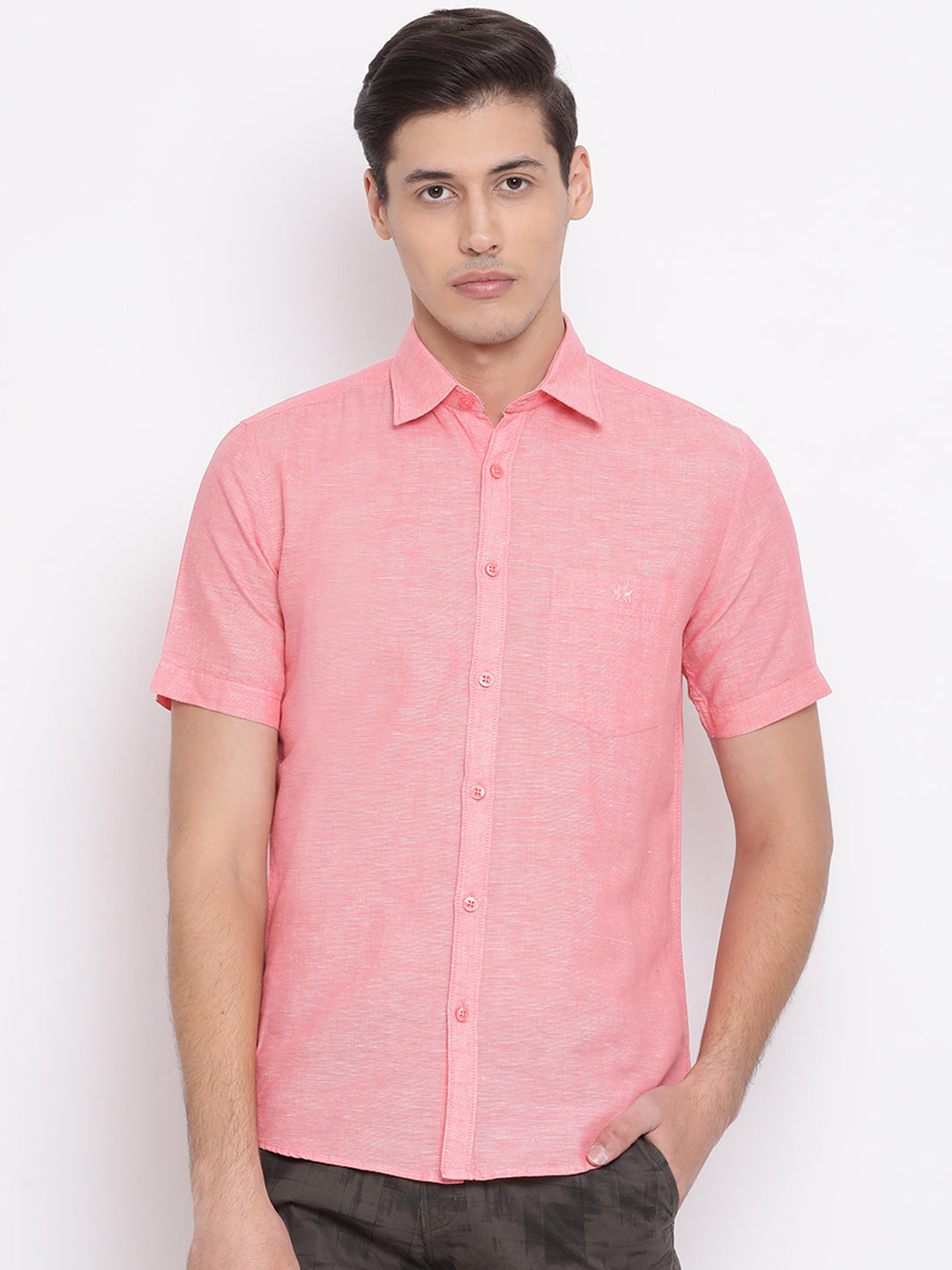 Pink Spread Collar Slim Fit Shirt - Men Shirts