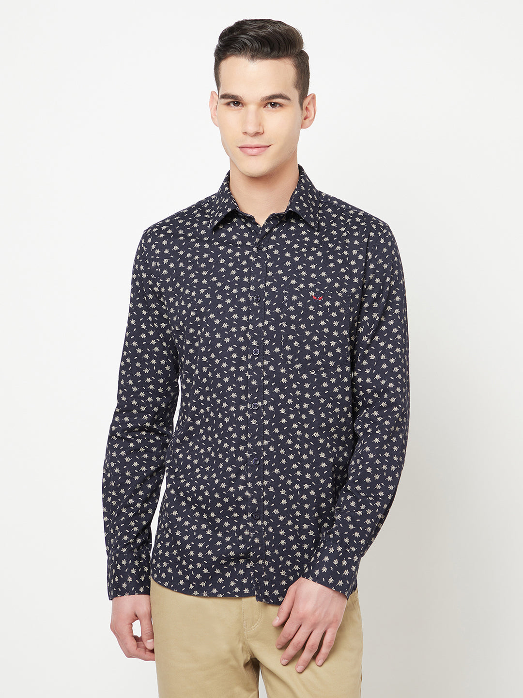 Navy Blue Floral Printed Shirt - Men Shirts