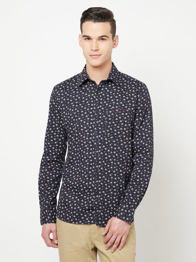 Navy Blue Floral Printed Shirt - Men Shirts