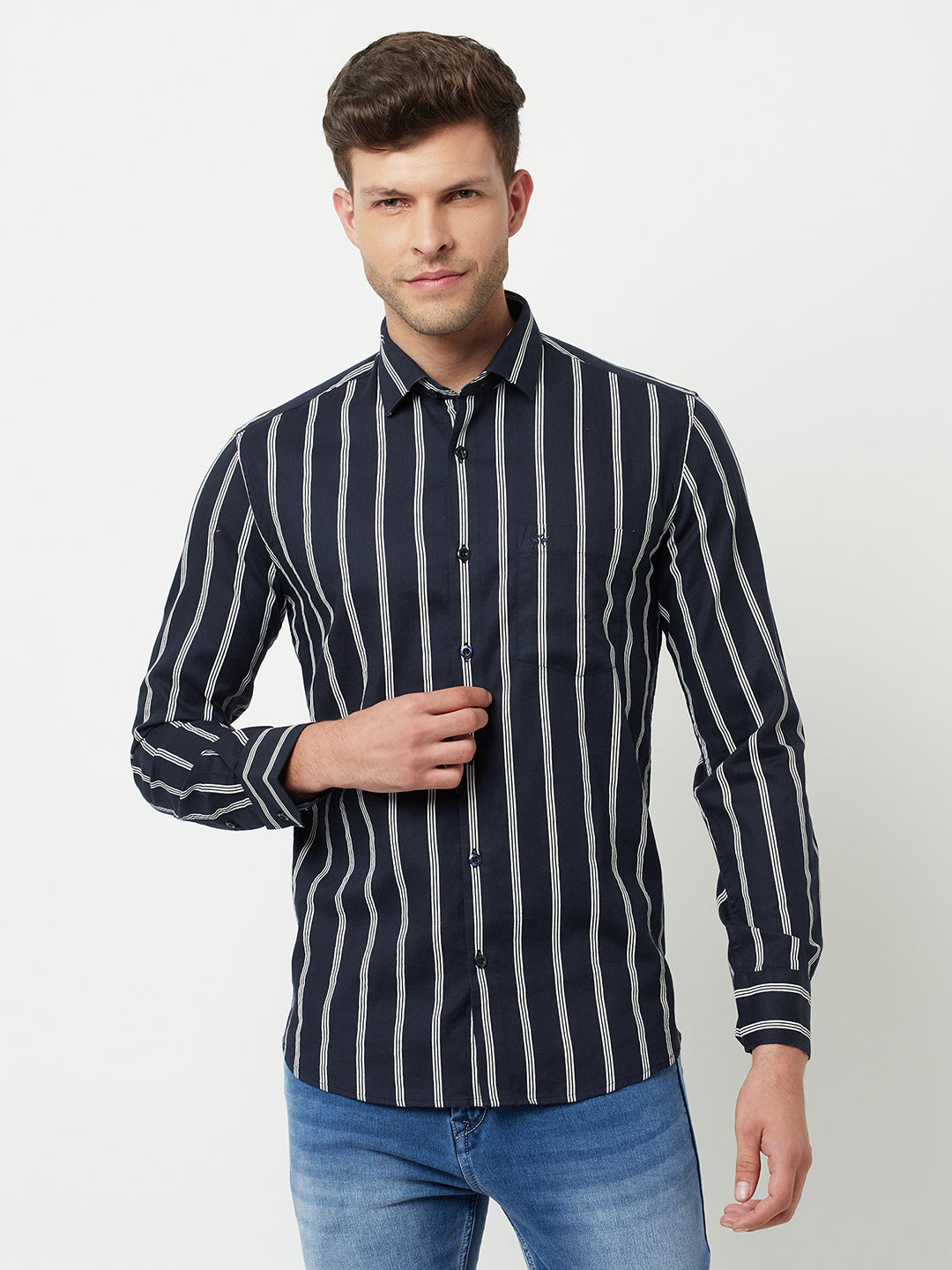 Navy Blue Striped Shirt-Men Shirts-Crimsoune Club