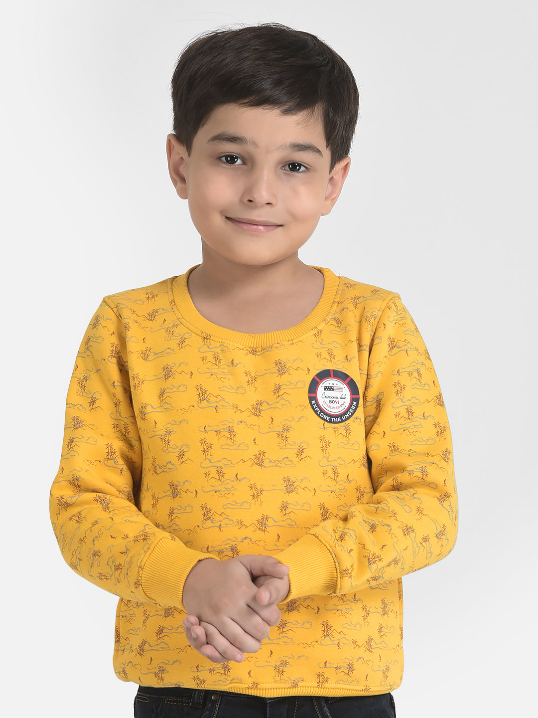 Mustard Terrain Print Sweatshirt-Boys Sweatshirts-Crimsoune Club