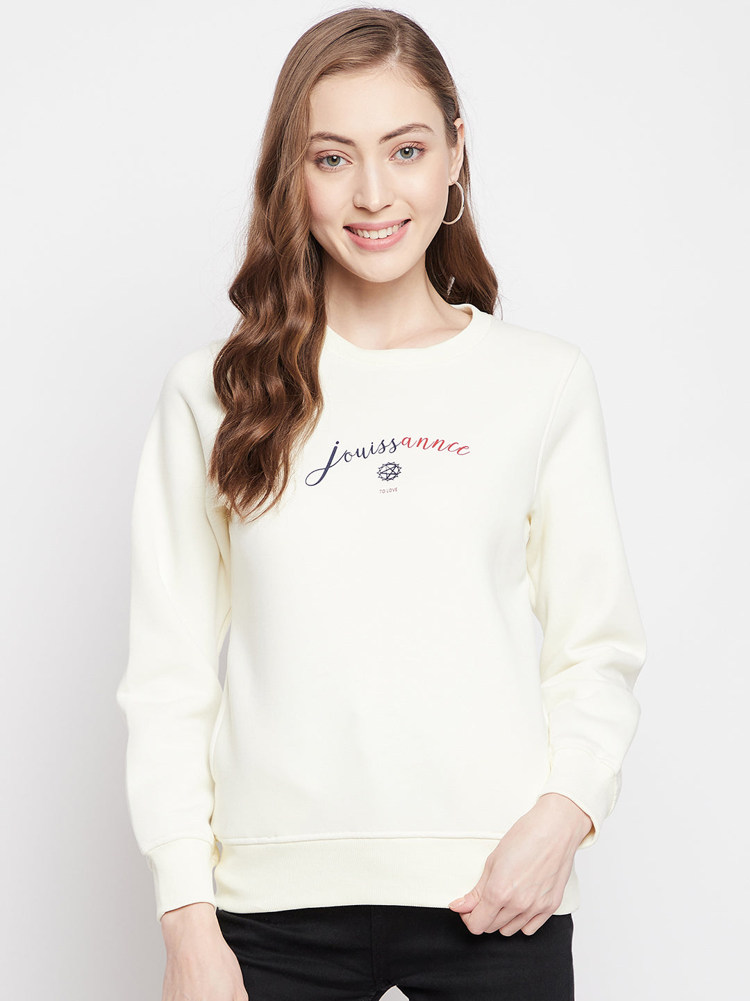 White Round Neck Sweatshirt - Women Sweatshirts