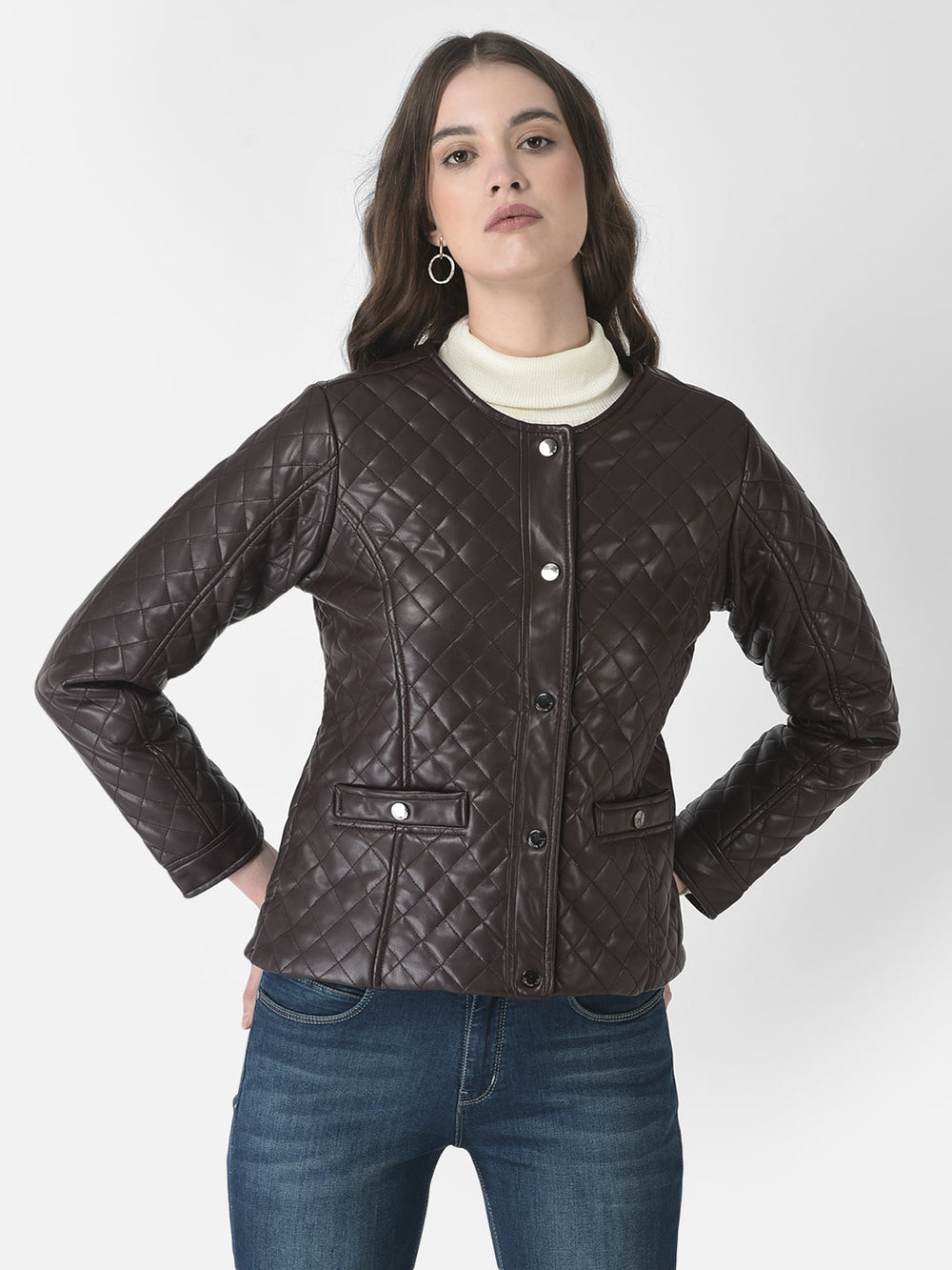  Deep Red Quilted Leather Jacket