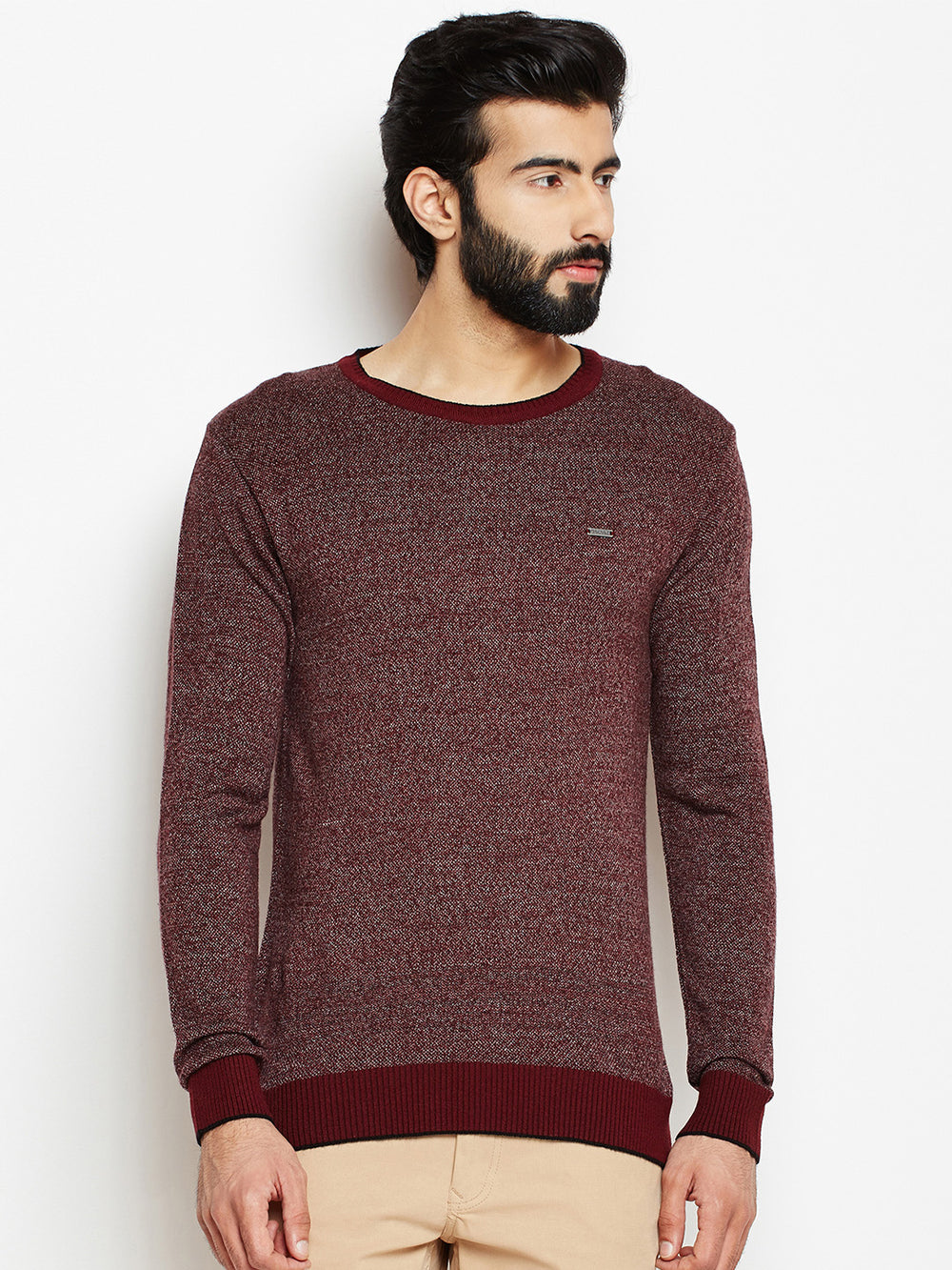Maroon Solid Round Neck Sweaters-Men Sweaters-Crimsoune Club