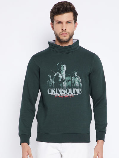 Green Printed High Neck Sweatshirt - Men Sweatshirts