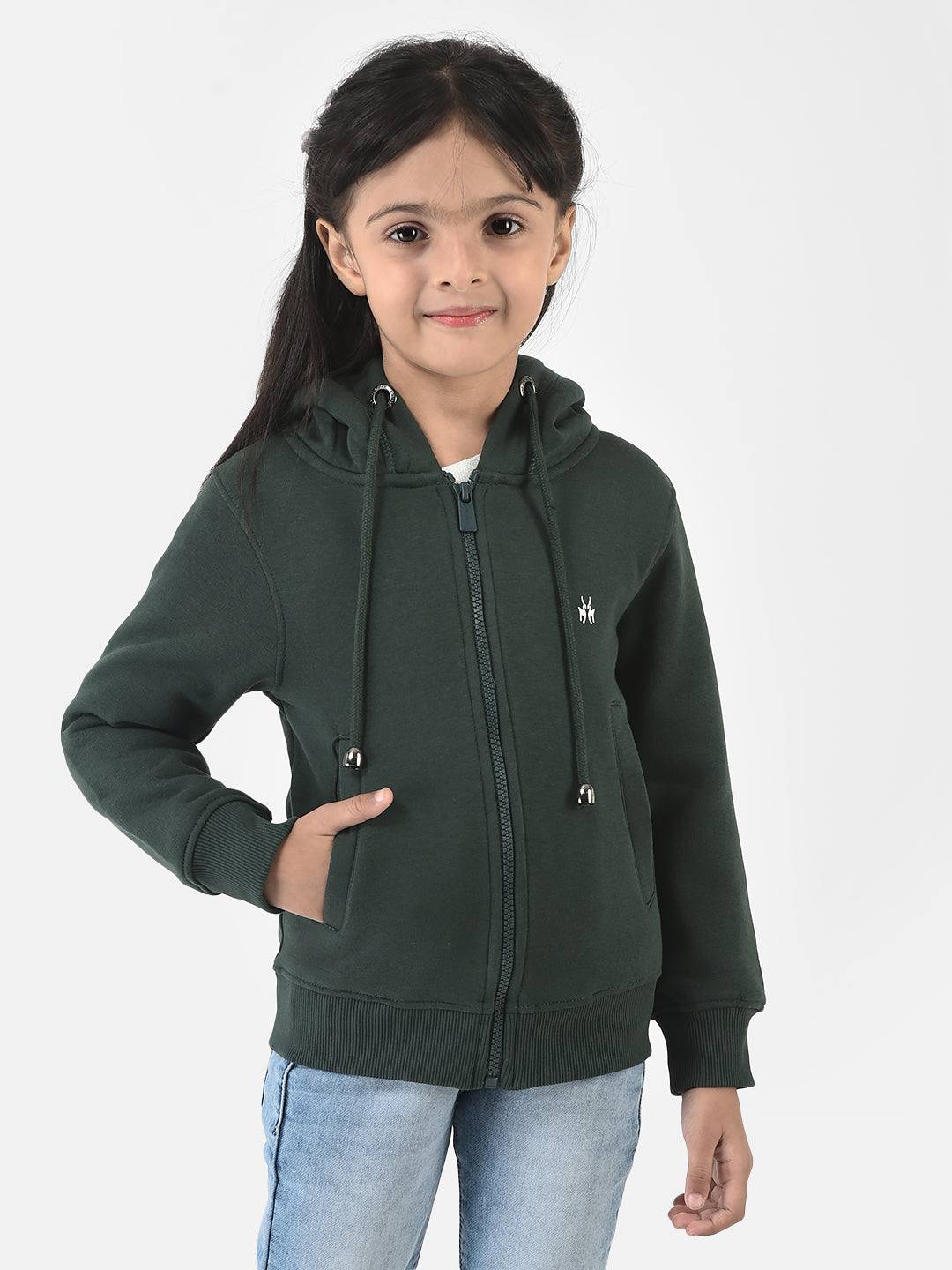 Dark Green Sweatshirt with Zip Enclosure 