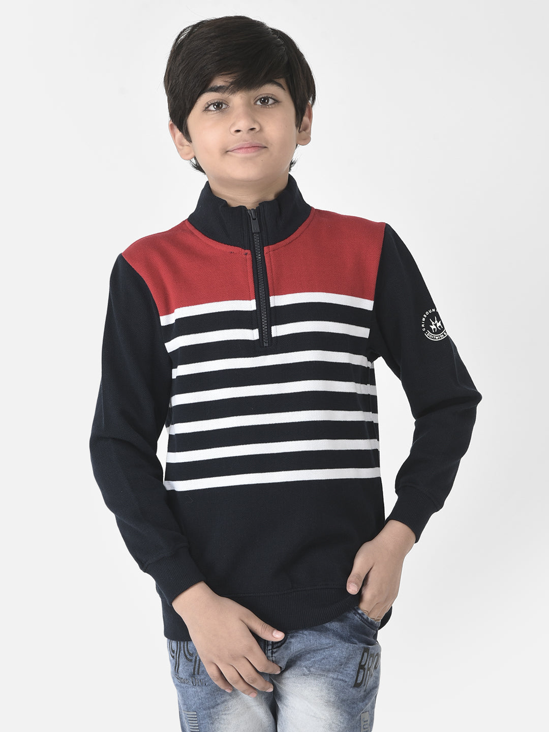  Half-Zipped Red Stripe Sweatshirt 