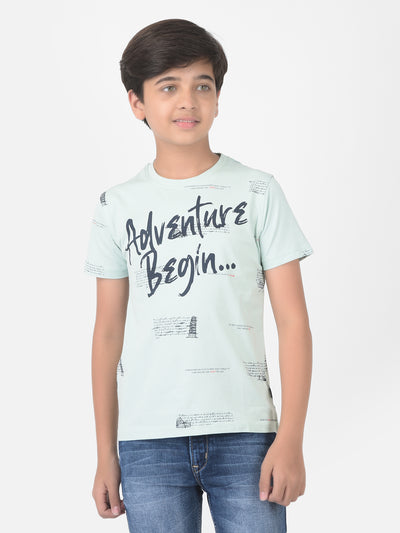 Mint Green Printed Round Neck T-shirt - Boys T-Shirts