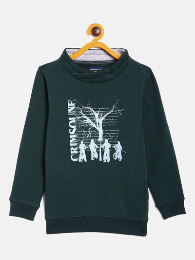 Green Printed High Neck Sweatshirt - Boys Sweatshirts