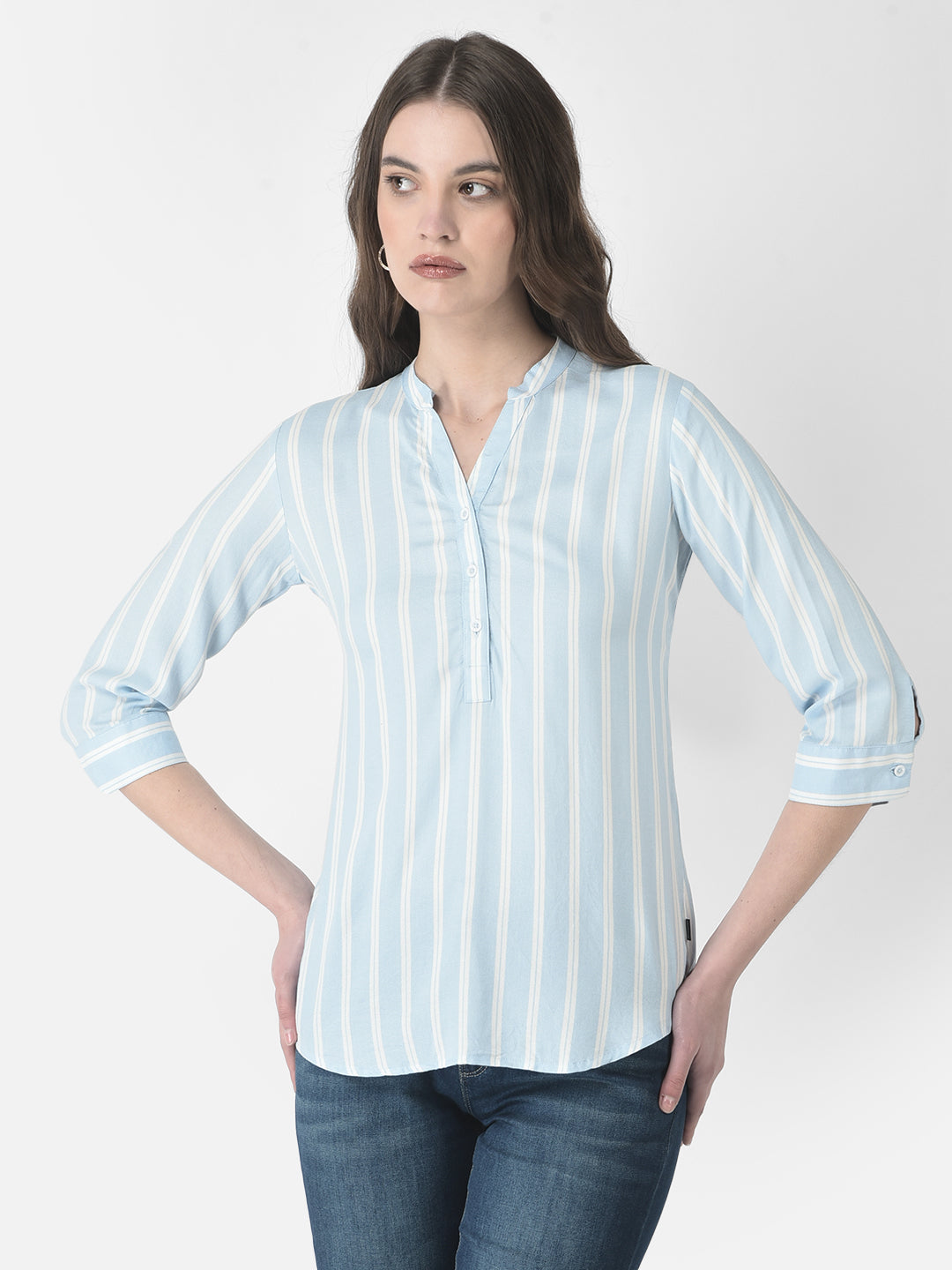  Light Blue Striped Top