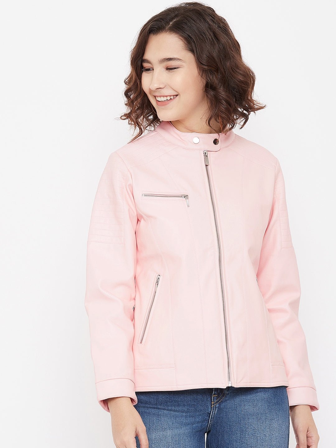 Pink Leather Jacket - Women Jackets