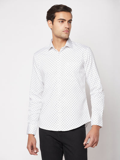 White Geometric Print Shirt-Men Shirt-Crimsoune Club