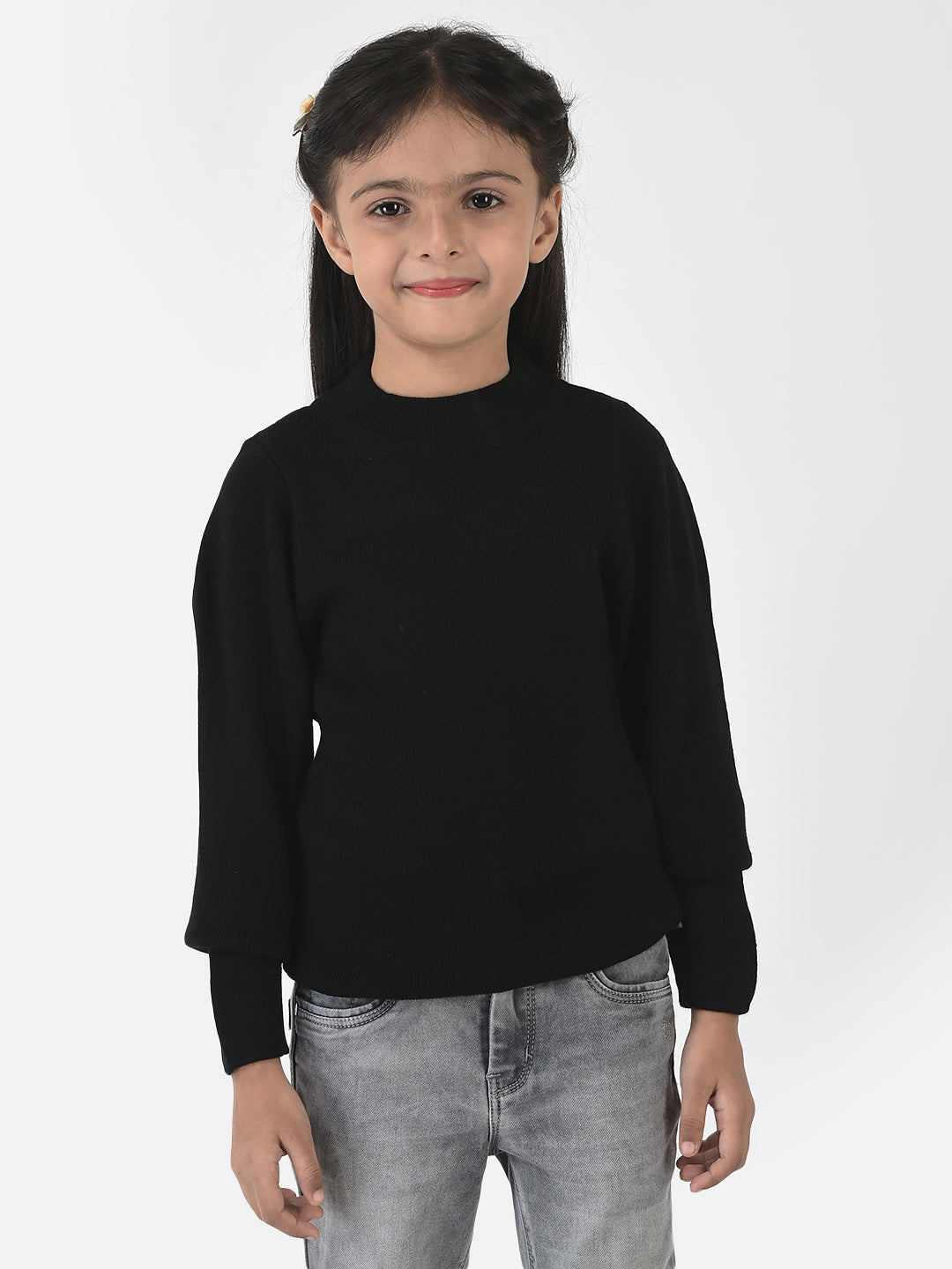 Black Knitwear with Cuffed Sleeves