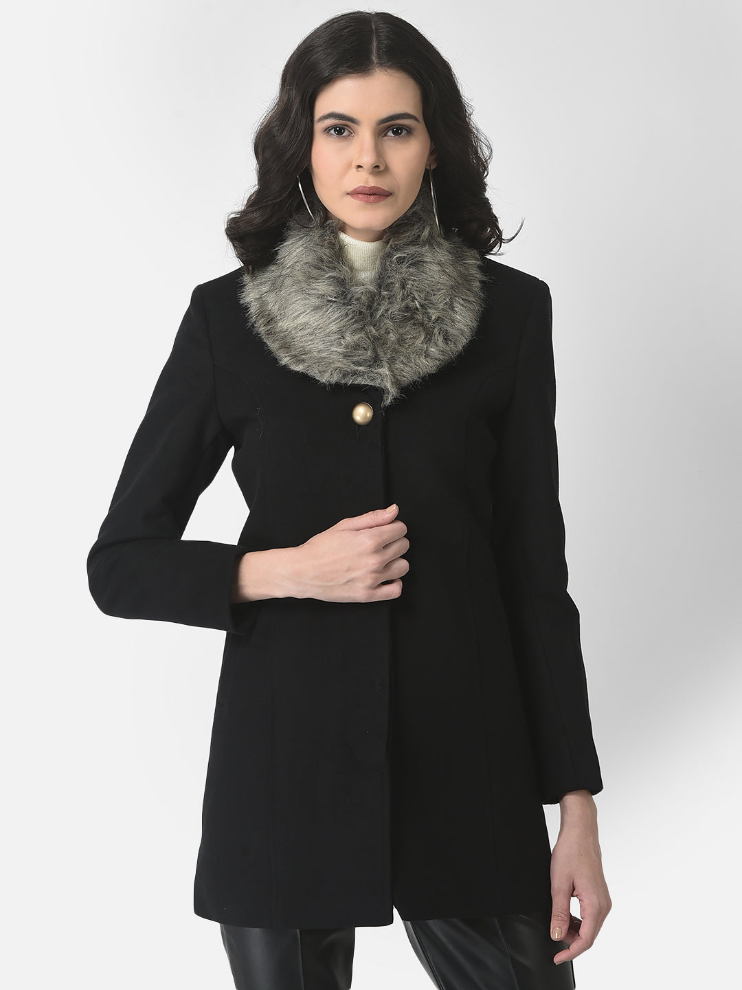  Black Fur-Neck Coat