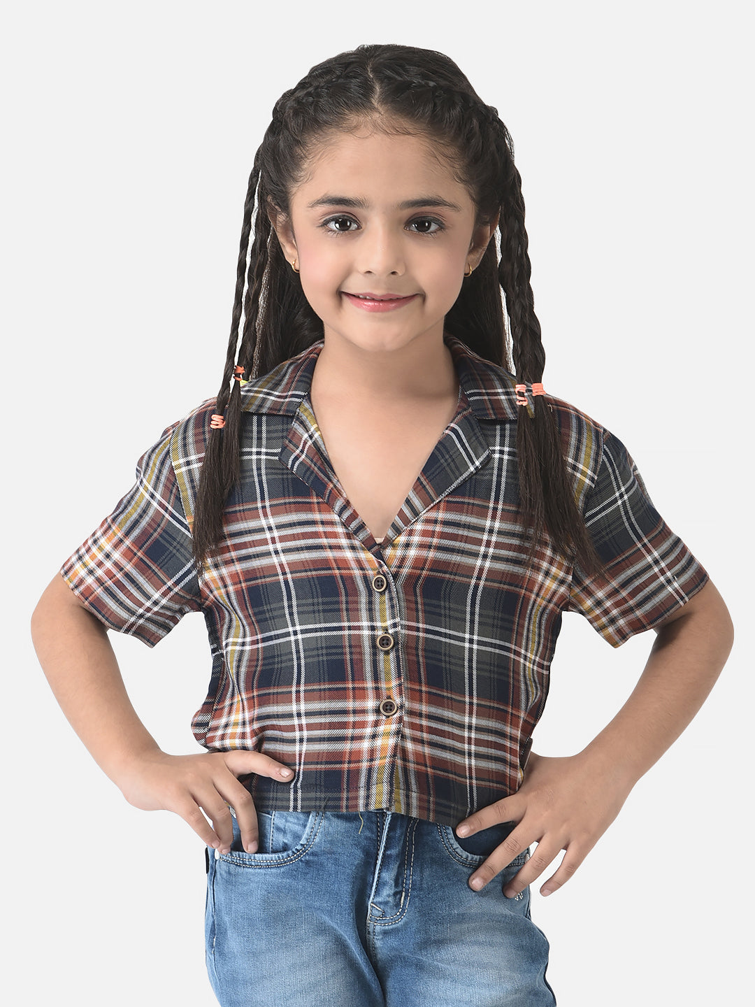  Multi-Colour Cropped Shirt with Tartan Checks 